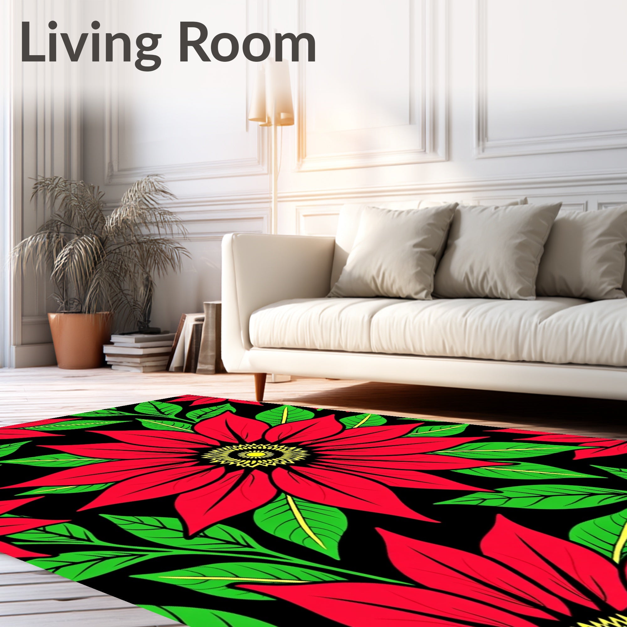 Bold Red Poinsettia Floral Bloom Rug