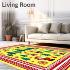 Festive Yellow Santa Claus Trees Stars Rug