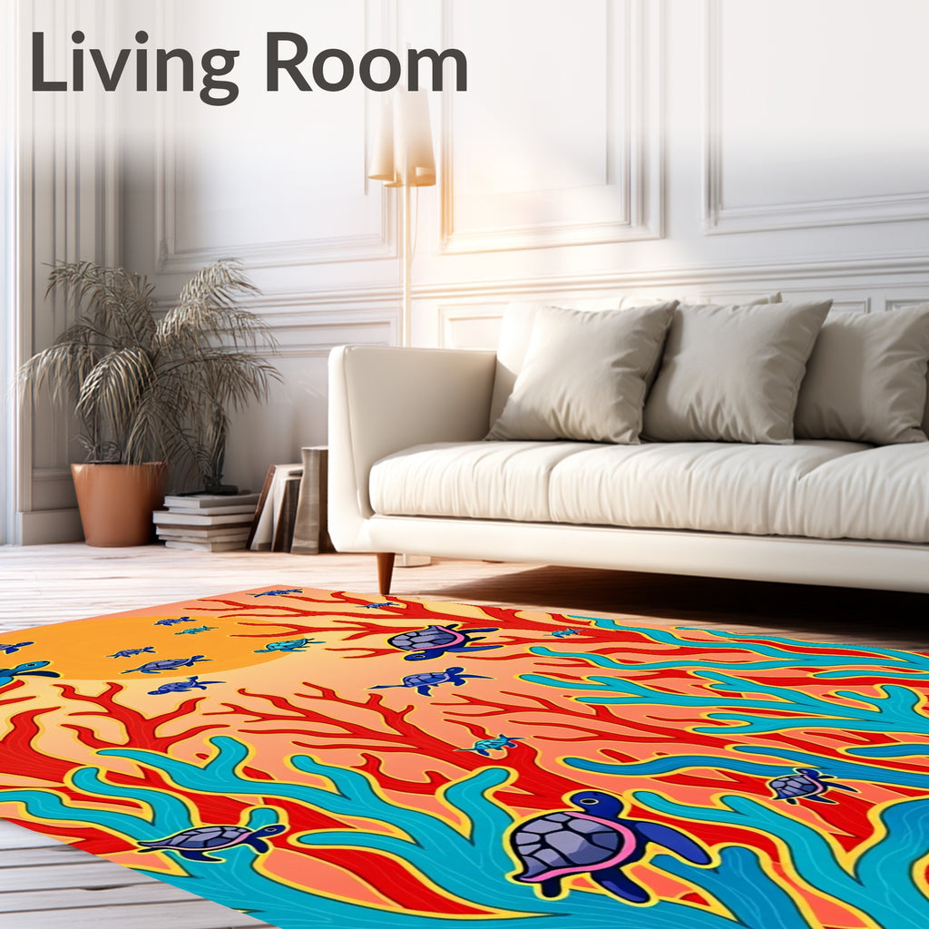 Vibrant Sea Turtle Coral Reef Scene Rug