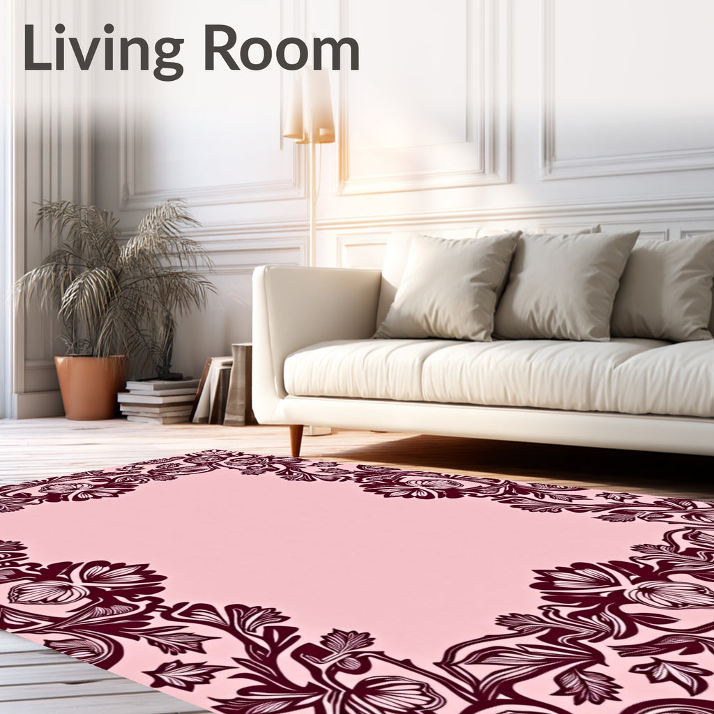 Rich Burgundy Floral Vine Border Rug