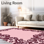 Rich Burgundy Floral Vine Border Rug