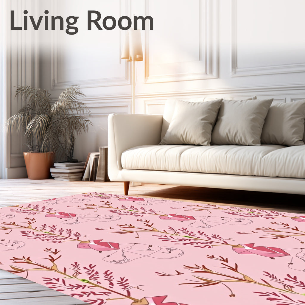 Pink Botanical Sketch Repeating Pattern Rug