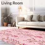 Pink Botanical Sketch Repeating Pattern Rug