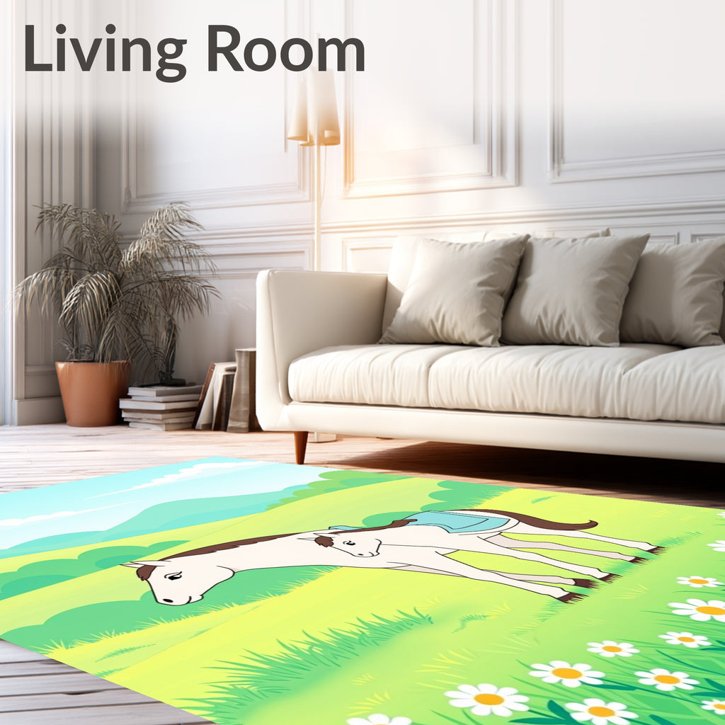 Playful White Horses Meadow Bloom Rug