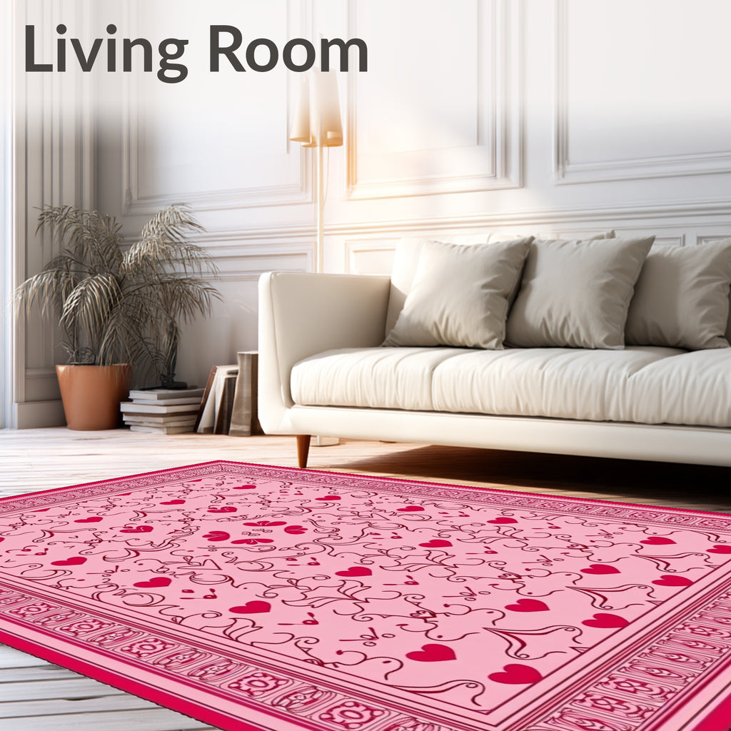 Sweet Pink Heart Swirl Rug