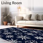 White Snowflakes on Navy Background Rug