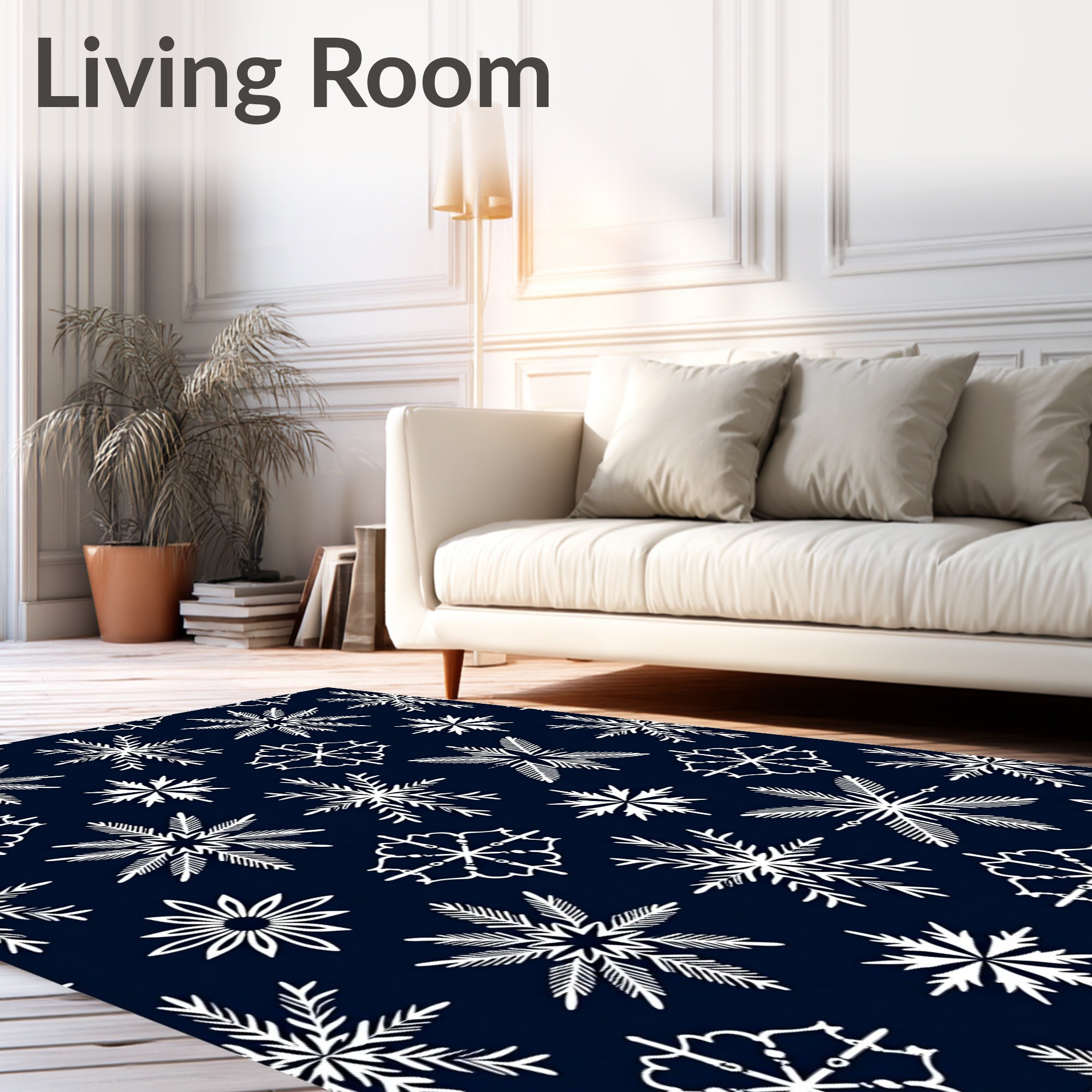 White Snowflakes on Navy Background Rug