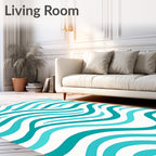 Teal Aqua Wavy Stripes Rug