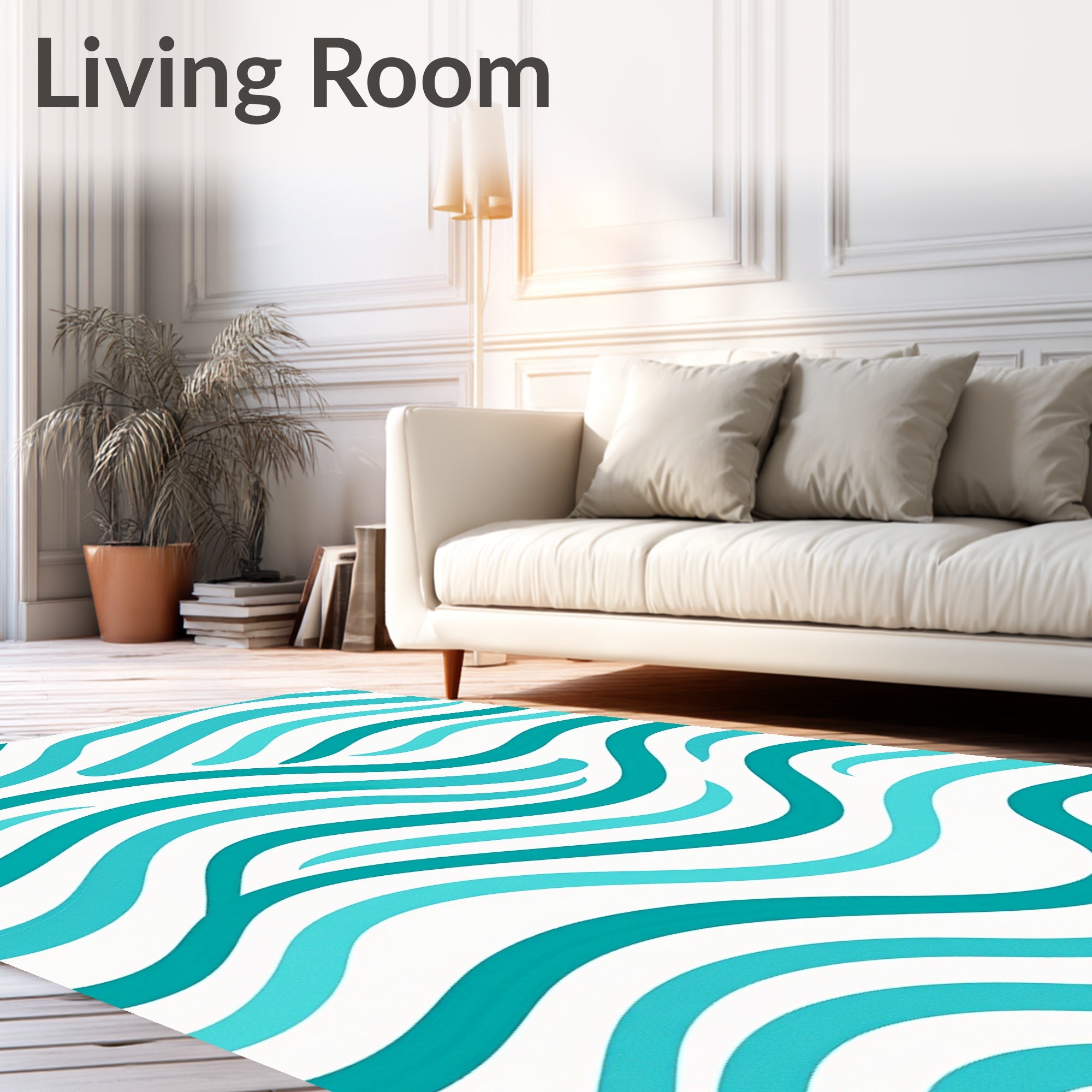 Teal Aqua Wavy Stripes Rug