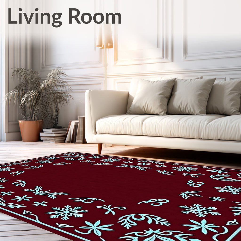 Crimson Snowflake Border Floral Accents Rug