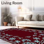 Crimson Snowflake Border Floral Accents Rug