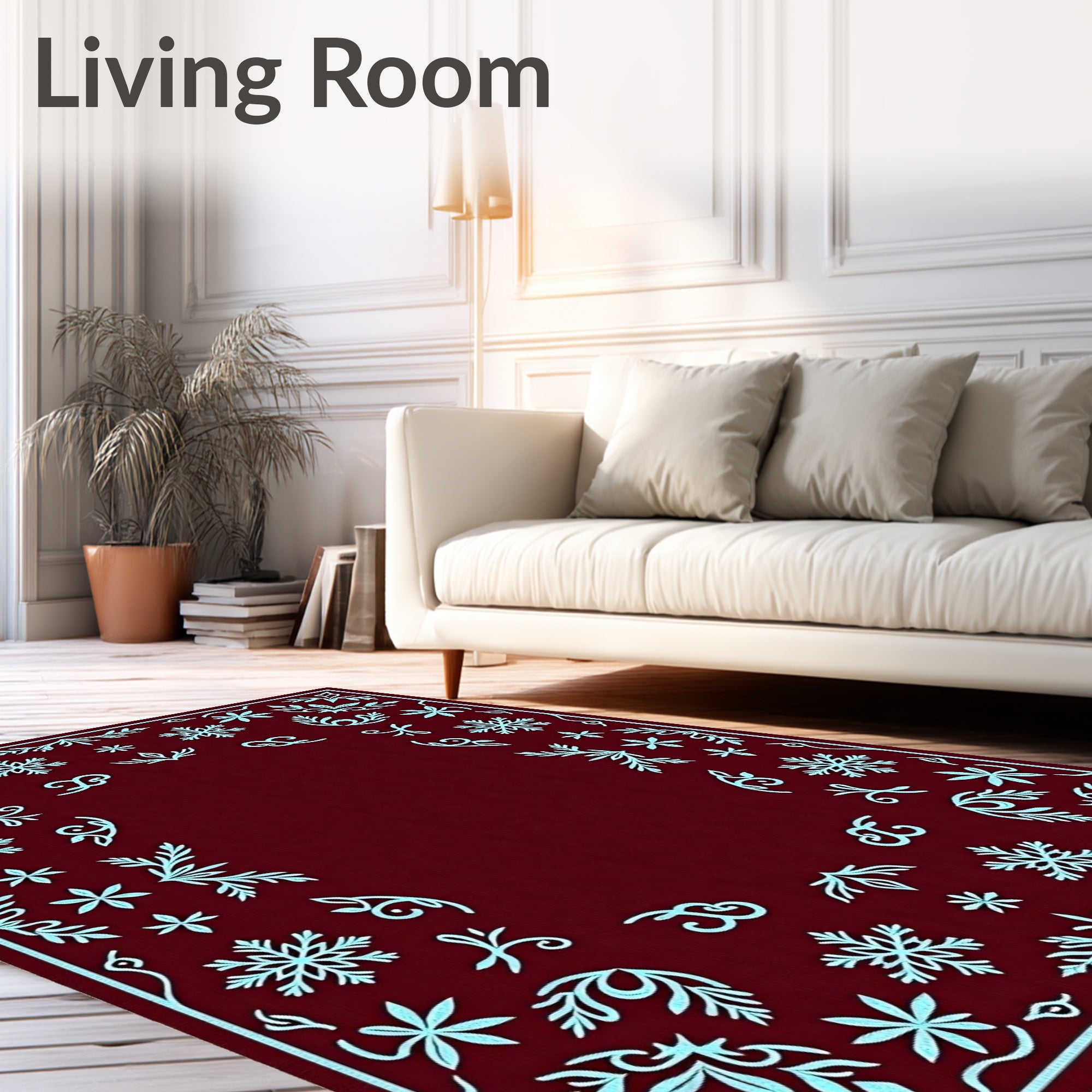 Crimson Snowflake Border Floral Accents Rug