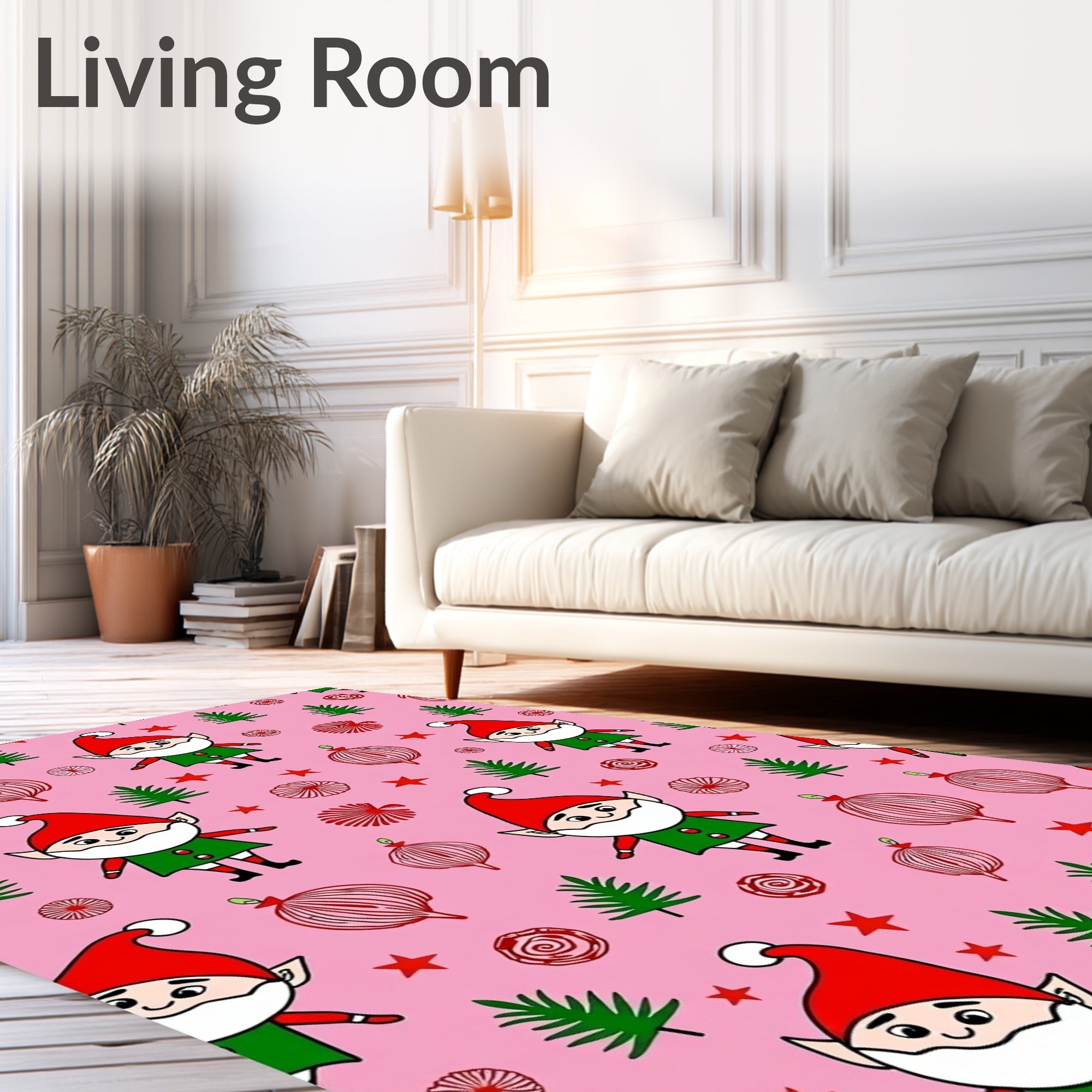 Whimsical Pink Elf Christmas Throw Rug