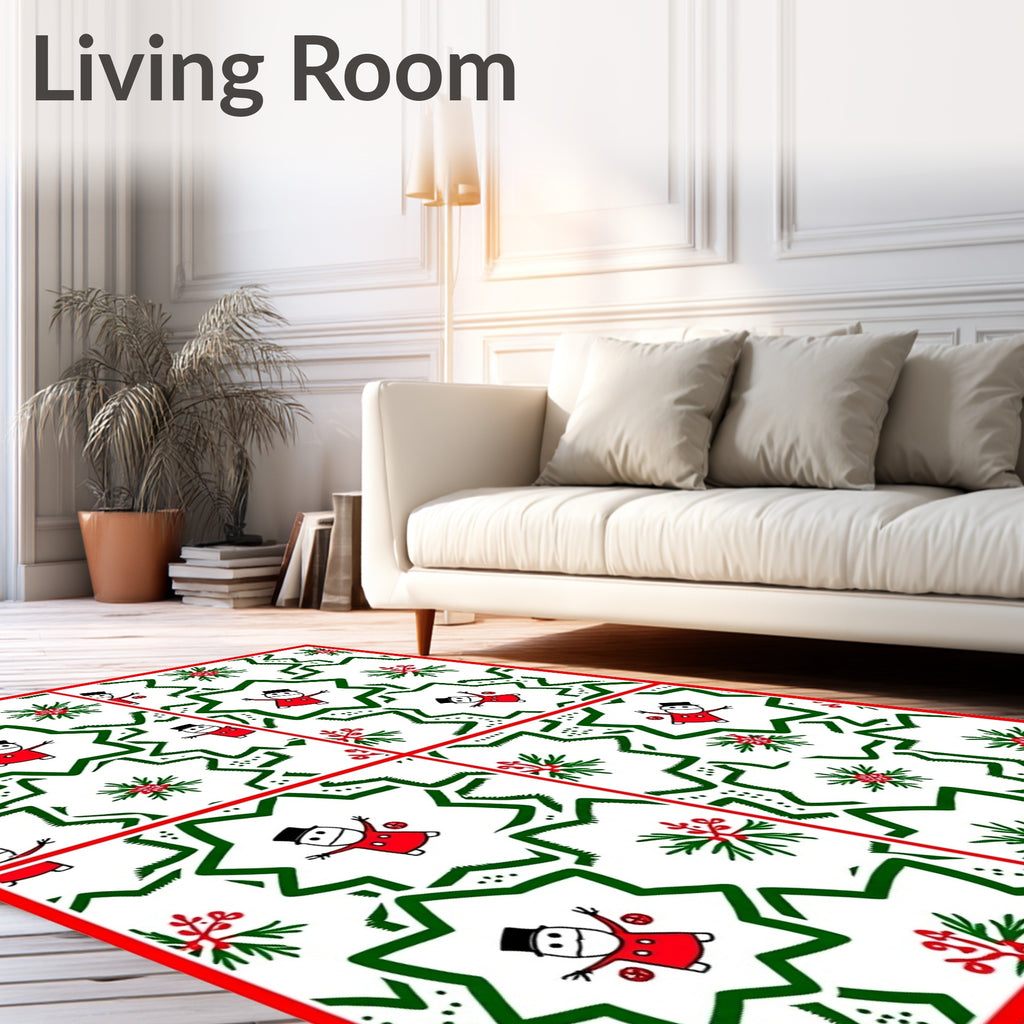 Red Festive Snowman Star Garland Rug