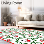 Red Festive Snowman Star Garland Rug