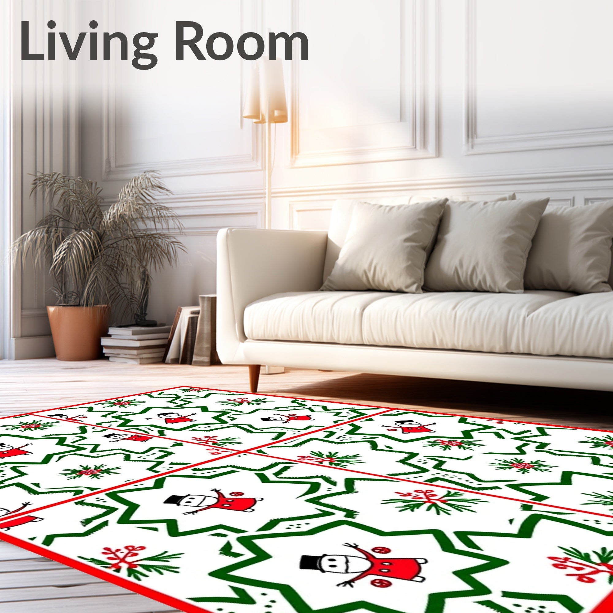 Red Festive Snowman Star Garland Rug