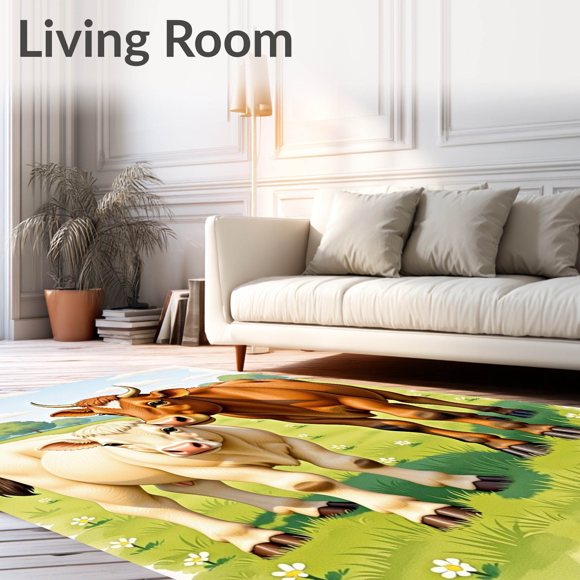 Brown Calf Meadow With Daisies Rug