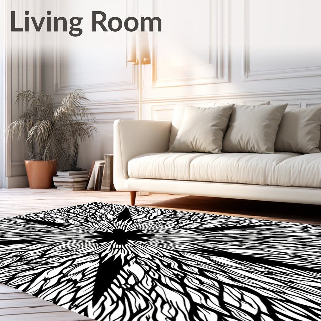 Black White Starburst Organic Textures Rug