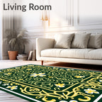 Emerald Gold Floral Scroll Medallion Rug