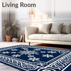 Navy White Snowflake Nordic Border Rug