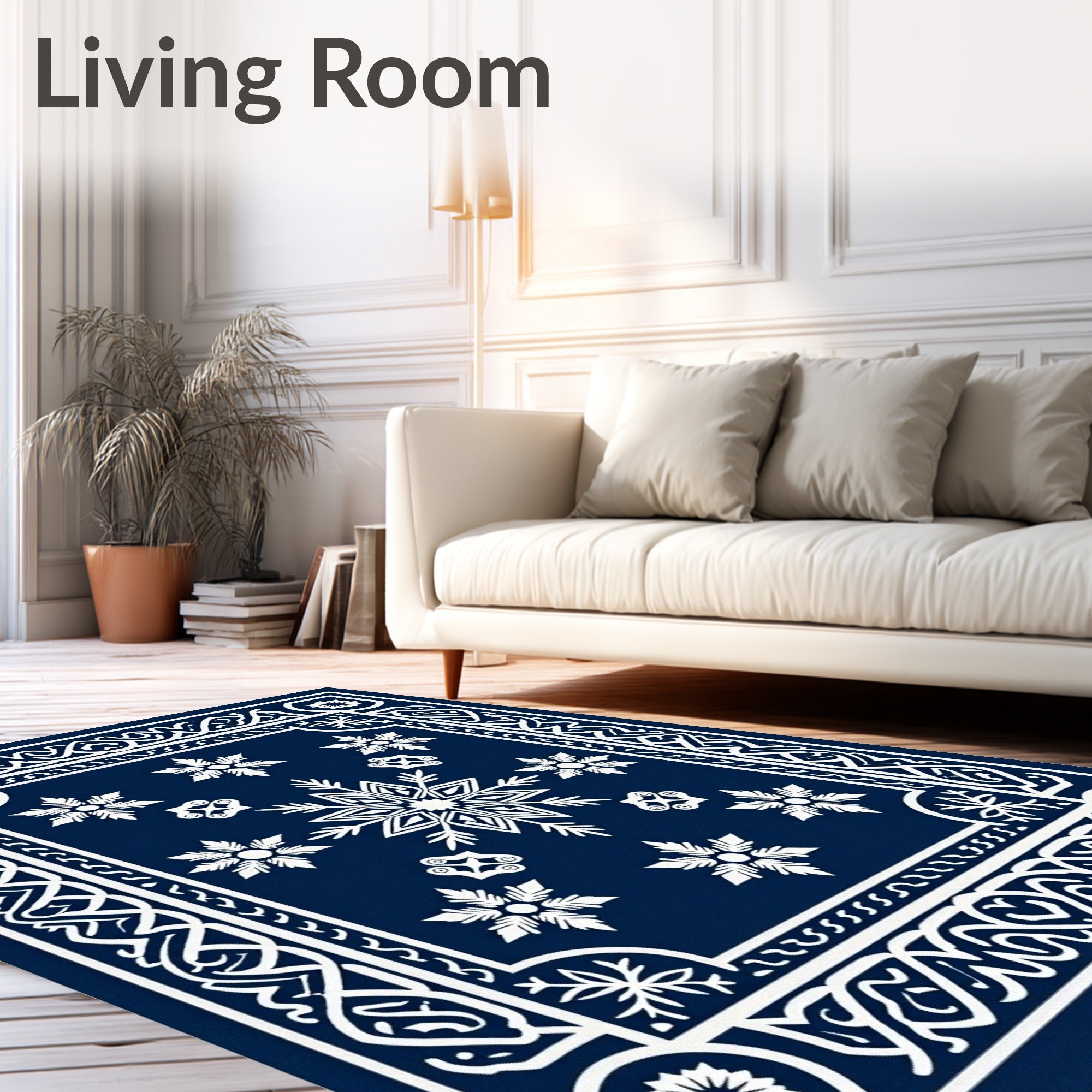 Navy White Snowflake Nordic Border Rug