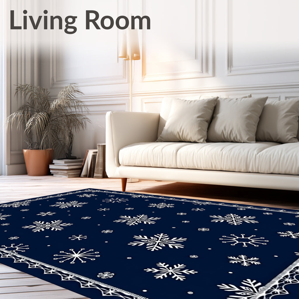 Deep Navy White Snowflake Scattered Rug