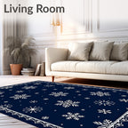 Deep Navy White Snowflake Scattered Rug
