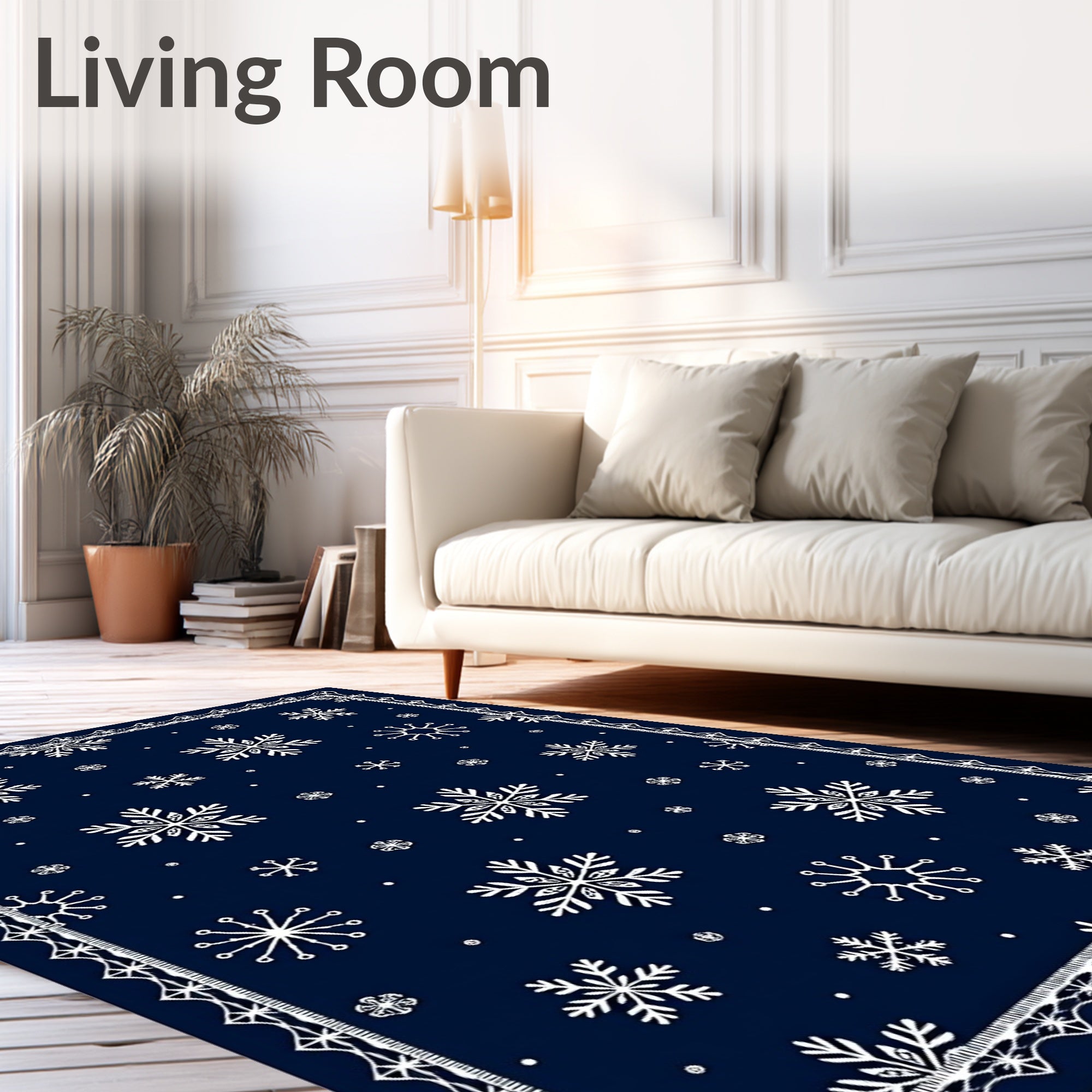 Deep Navy White Snowflake Scattered Rug