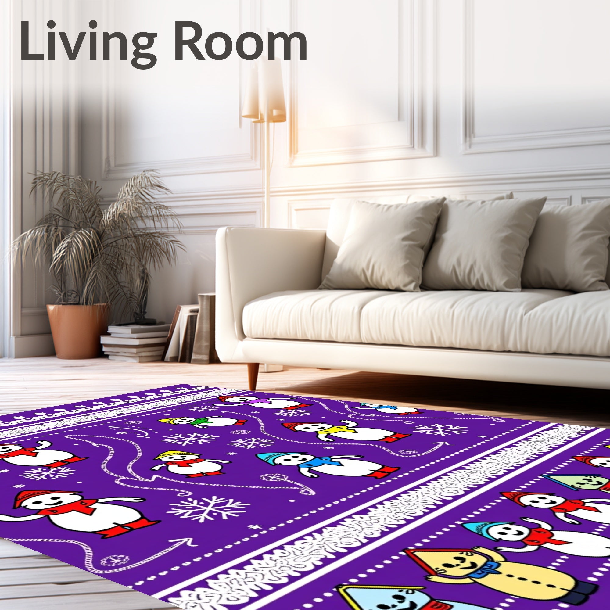 Whimsical Purple Snowman Snowflake Garland Rug