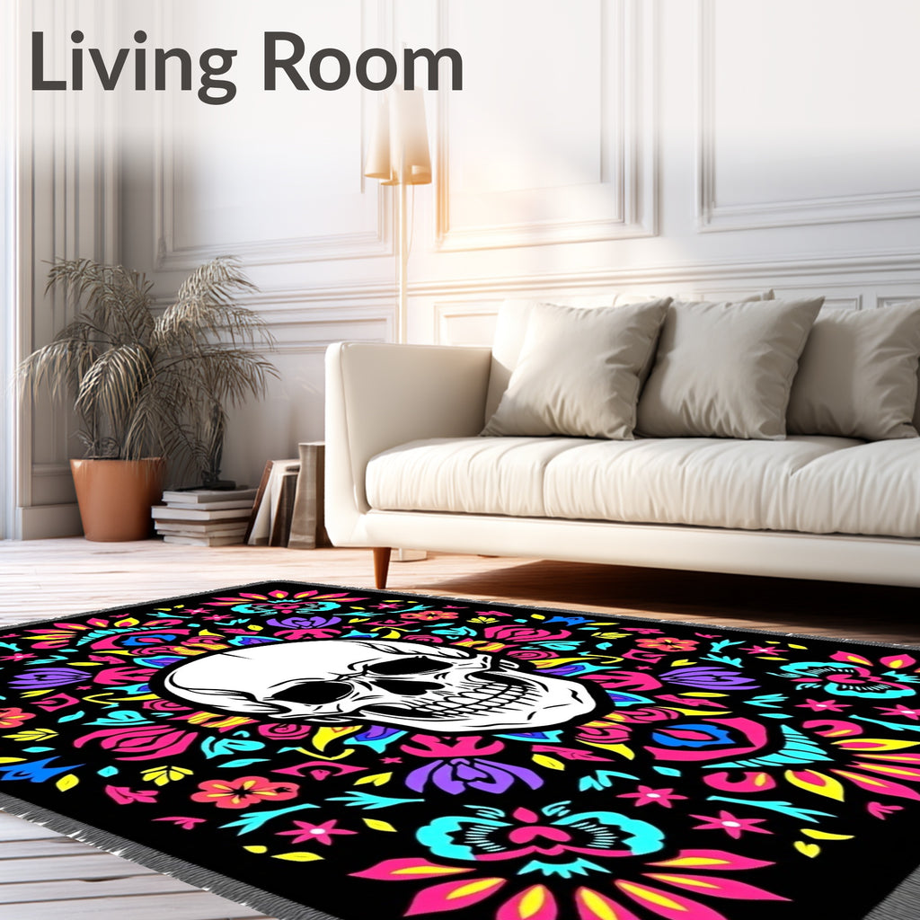 Vibrant Skull Floral Mandala Rug