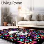Vibrant Skull Floral Mandala Rug