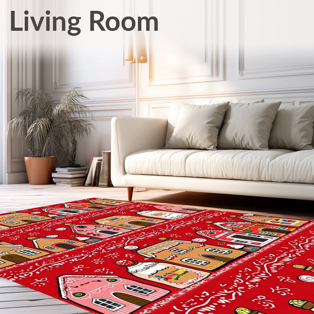 Sweet Gingerbread Village Holiday Red Rug