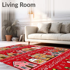 Sweet Gingerbread Village Holiday Red Rug