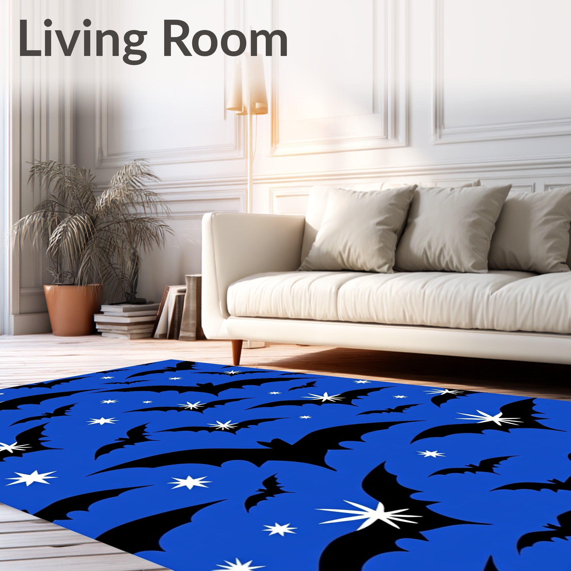 Bold Black Bats Starlight Sky Rug