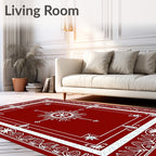 Crimson White Intricate Floral Border Rug