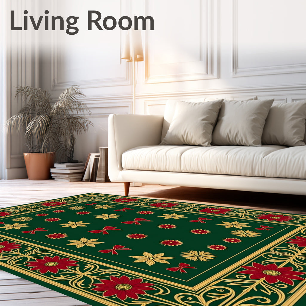 Crimson Gold Floral Bow Border Rug