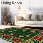 Crimson Gold Floral Bow Border Rug