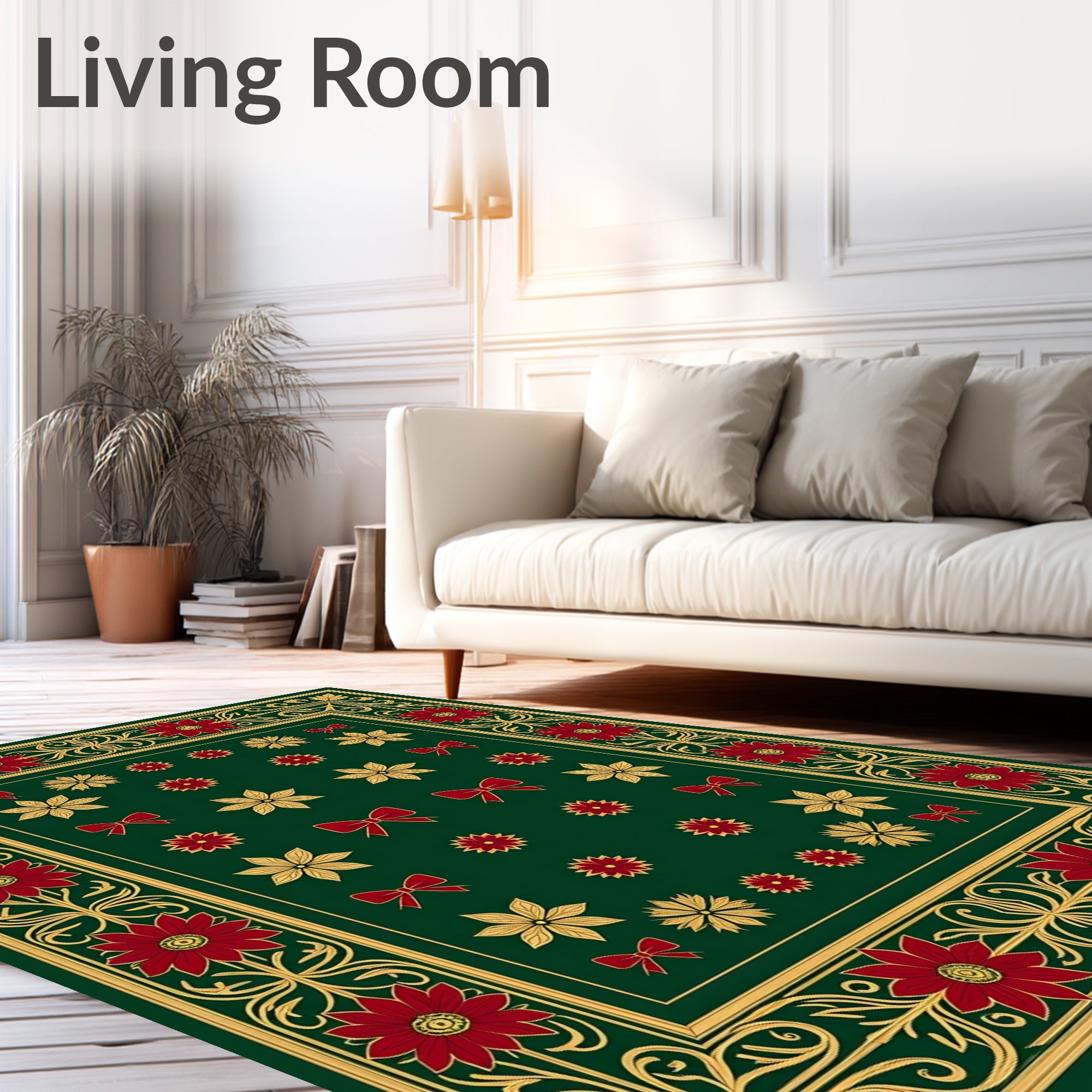 Crimson Gold Floral Bow Border Rug