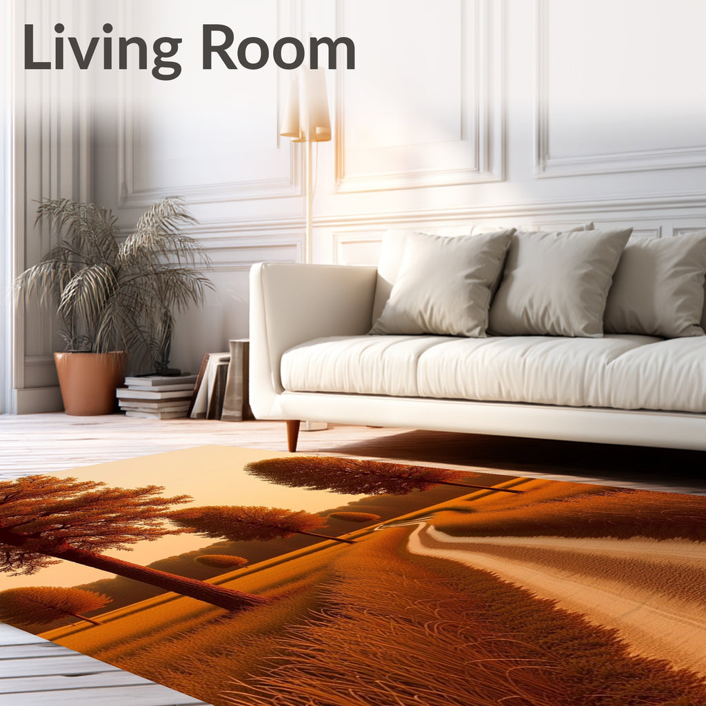 Golden Autumn Path Countryside Trees Rug