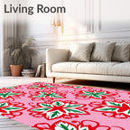 Pink Red Green Floral Medallion Rug