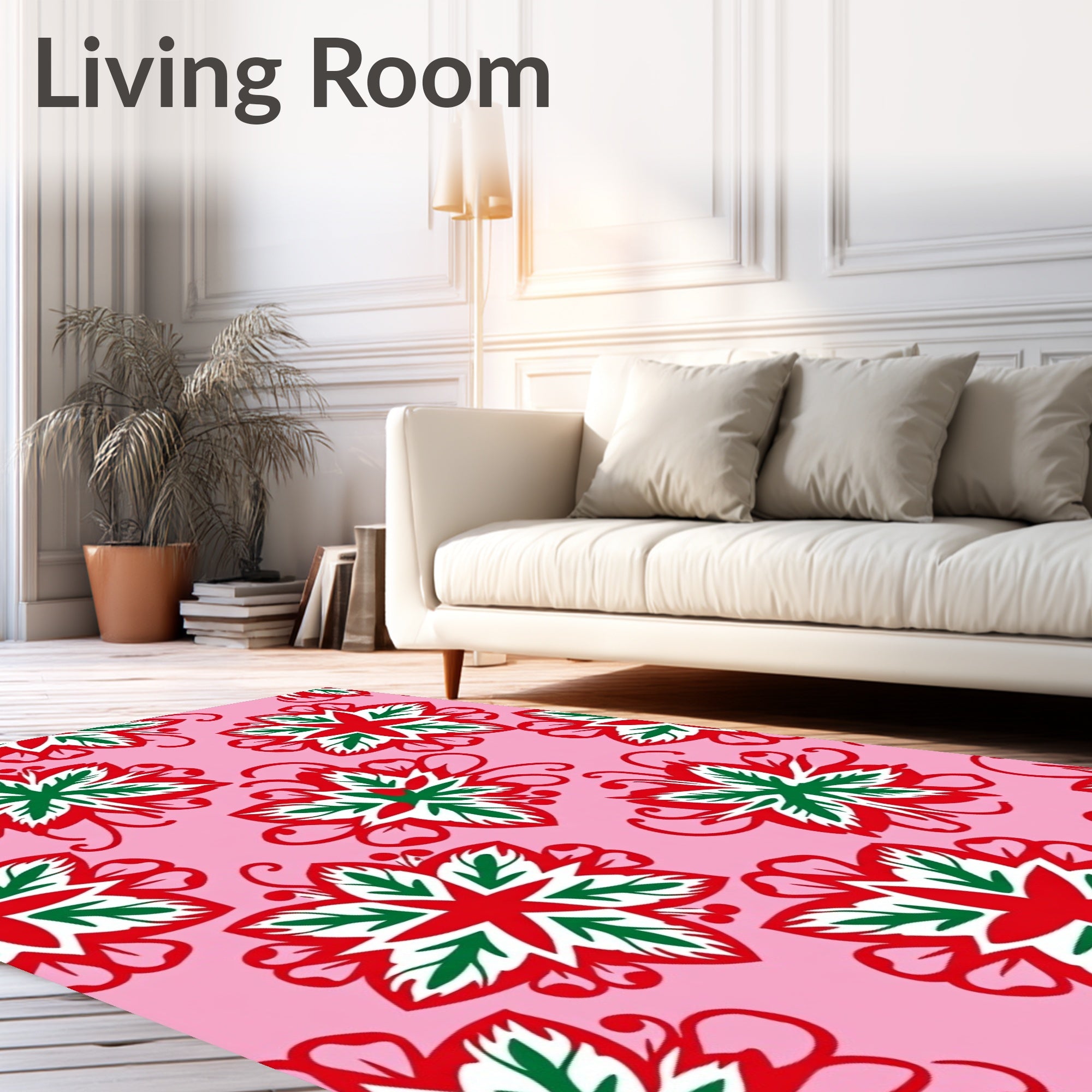 Pink Red Green Floral Medallion Rug