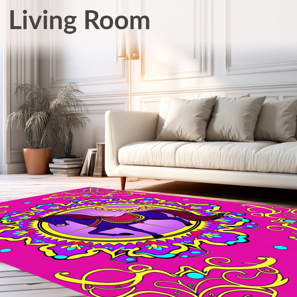 Vibrant Purple Horse Carousel Medallion Rug