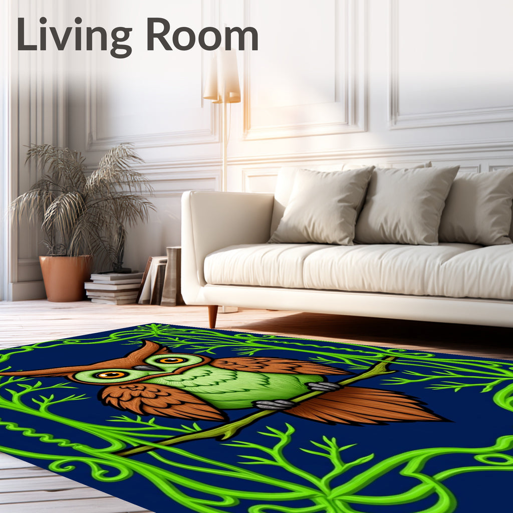 Emerald Owl Perched on Branch Rug