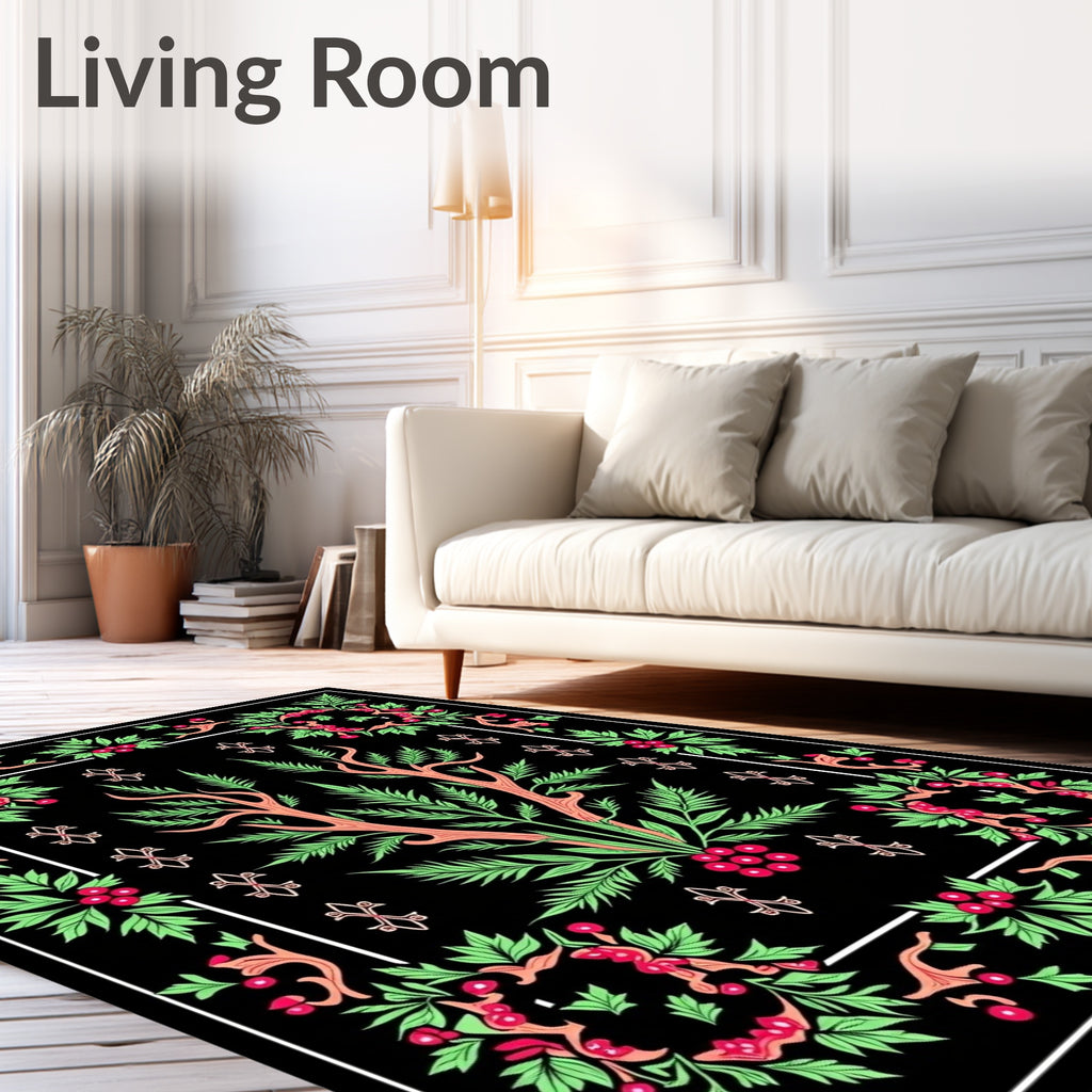 Vibrant Green Berry Garden Medallion Rug