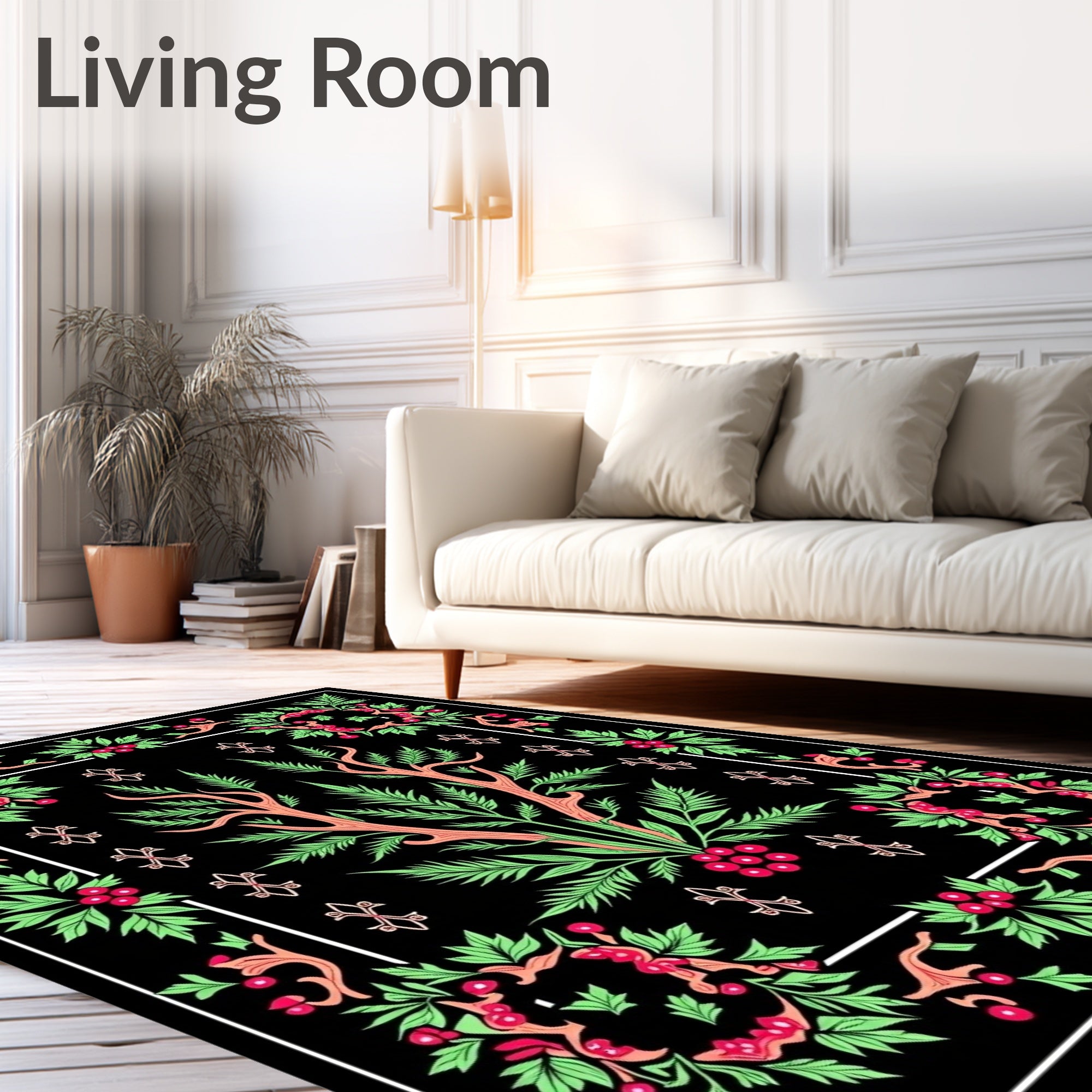 Vibrant Green Berry Garden Medallion Rug