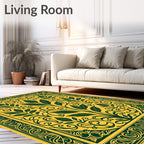 Golden Yellow Green Floral Scrollwork Rug