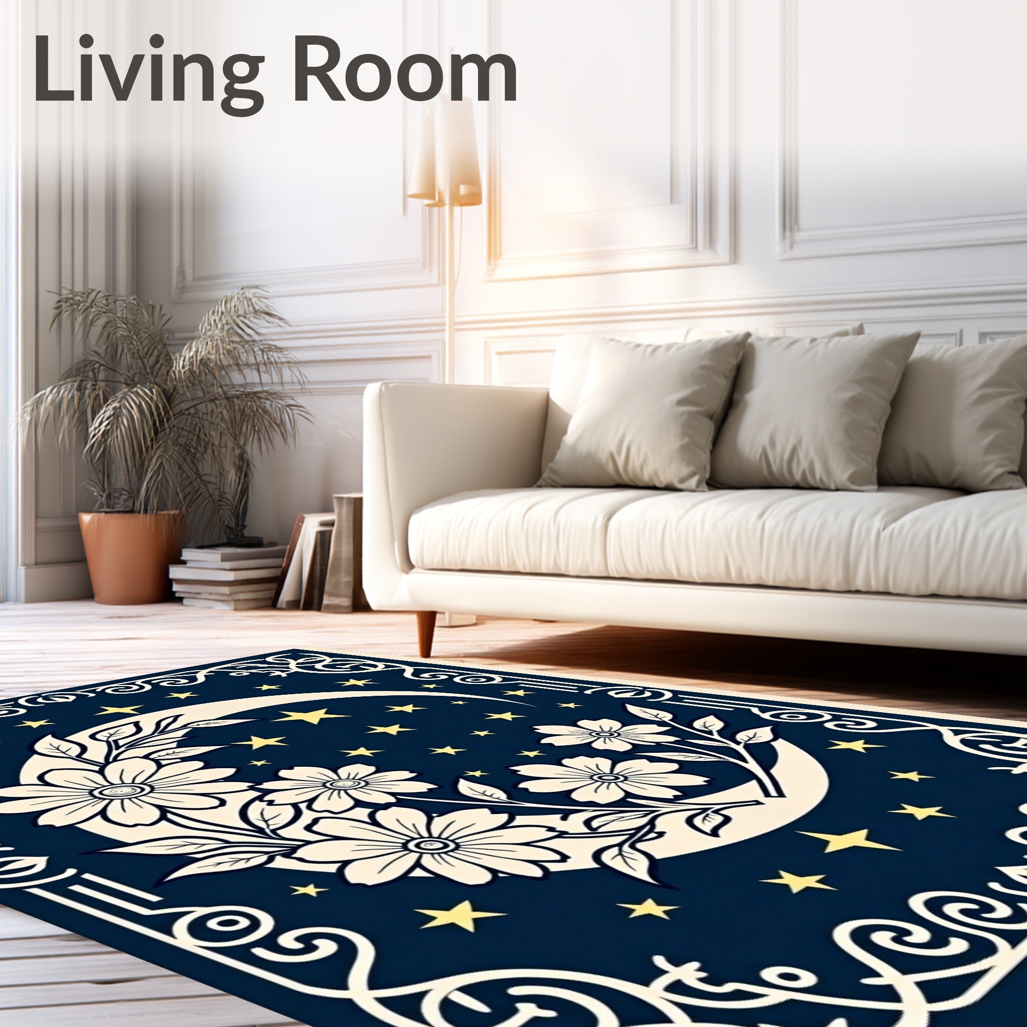 Celestial Floral Moon Night Sky Rug