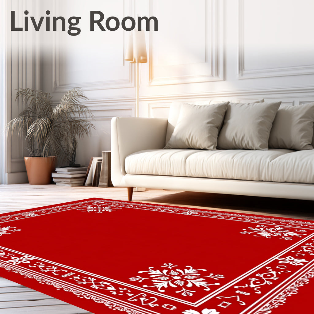 Crimson White Floral Border Medallion Rug