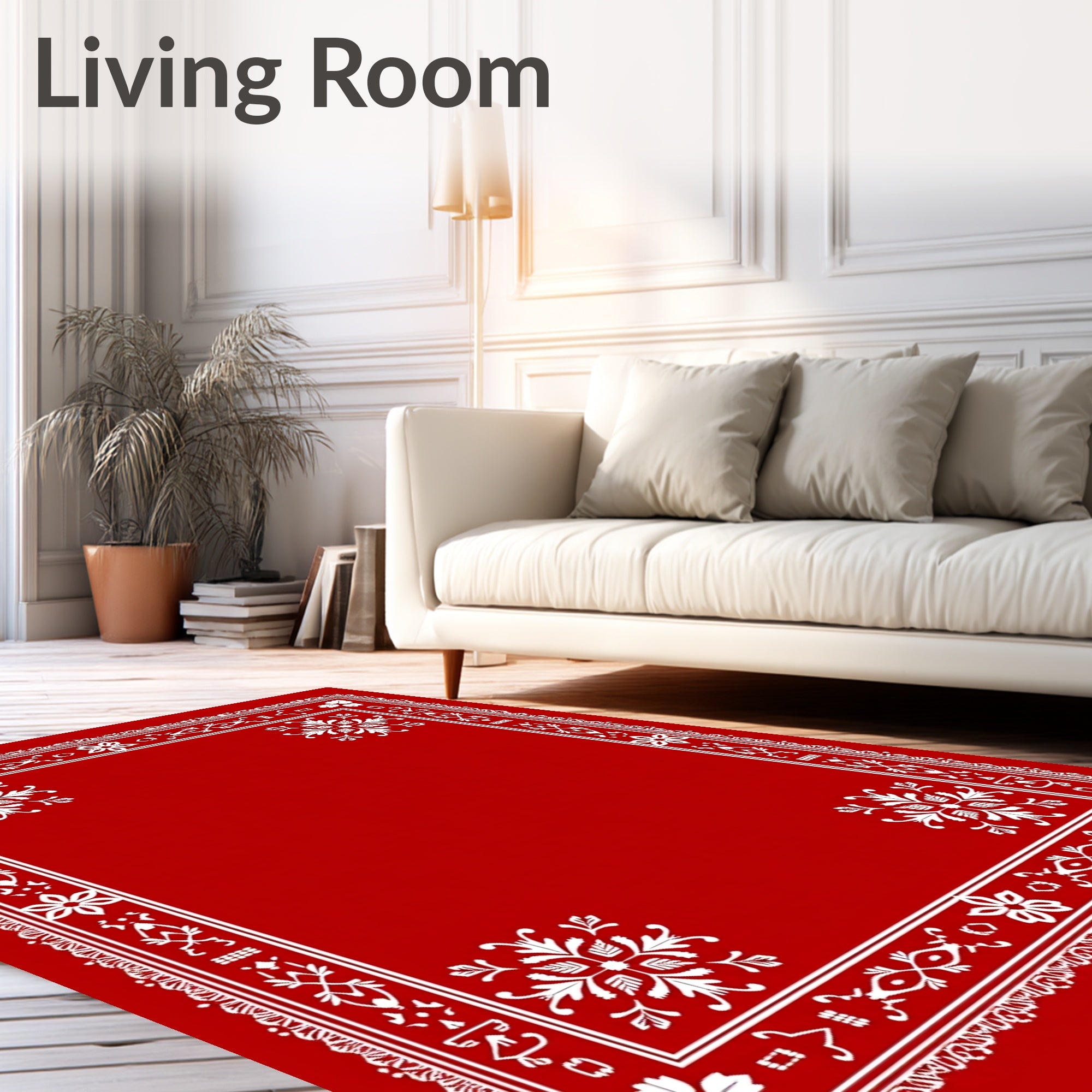 Crimson White Floral Border Medallion Rug