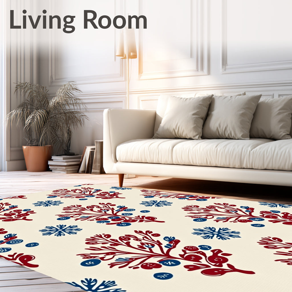 Crimson Blue Berry Branch Stars Rug